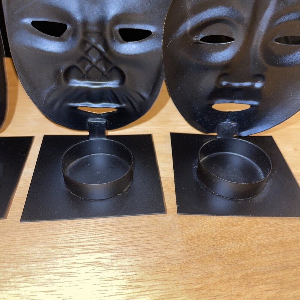Vintage Theatre Mask Painted Black Metal Candle Holders Home Decor Tea light - Picture 12 of 12